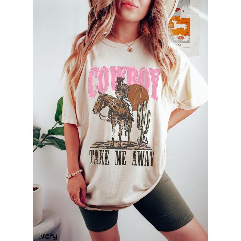 Western Graphic Tee Shirt Retro Cowboy T Shirt Country Outfit Pink Cowgirl Tshirt Yee haw T-shirt, sweater and Hoodie cotton