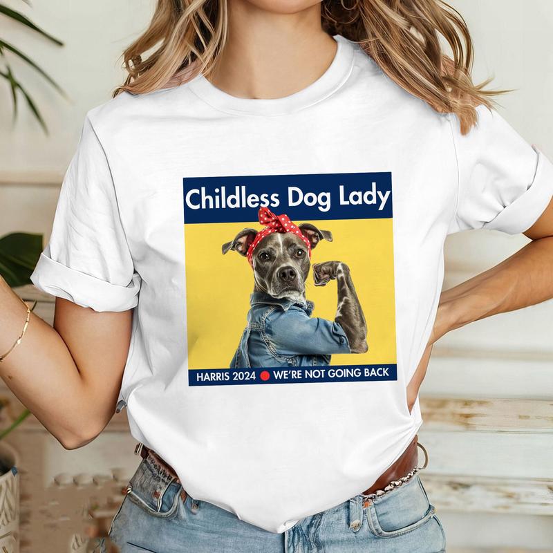 Harris 2024 T-Shirt Childless Dog Lady Kamala Harris Campaign Cute Funny Dog Tshirt Childless Cat Lady President Harris Tee Menswear Top