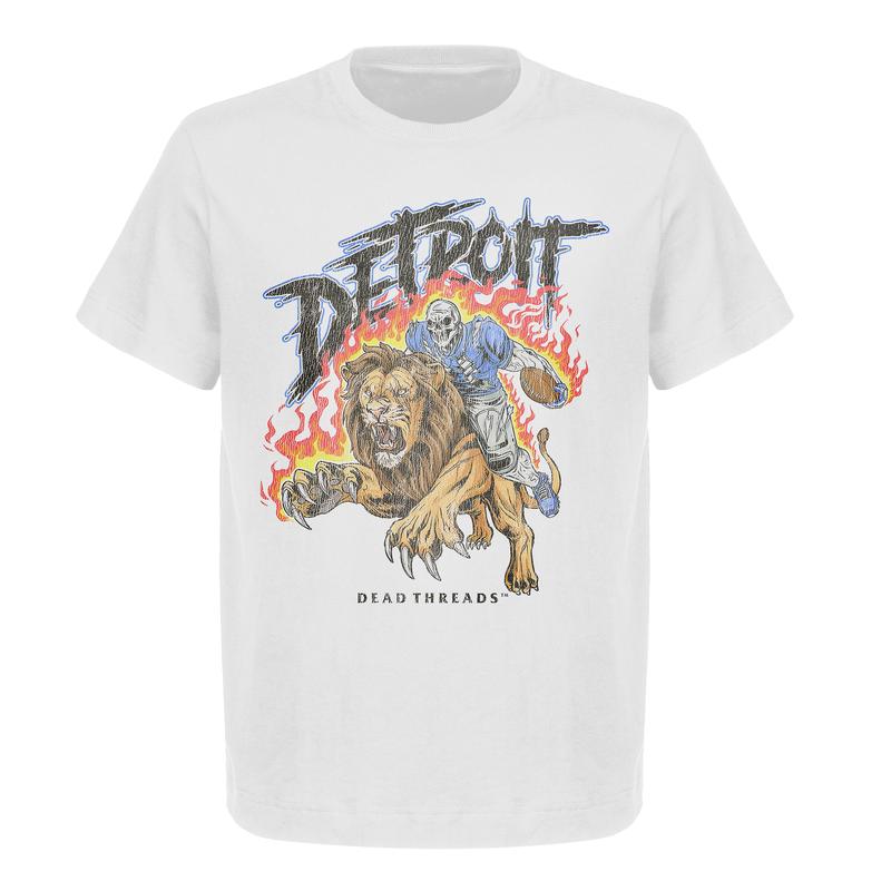 Detroit Football Deadman Riding Lion Graphic T-Shirt – Heavy Cotton, Retro Menswear & Womenswear American Football Limited Edition