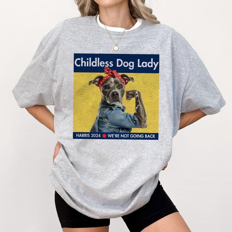 Harris 2024 T-Shirt Childless Dog Lady Kamala Harris Campaign Cute Funny Dog Tshirt Childless Cat Lady President Harris Tee Menswear Top