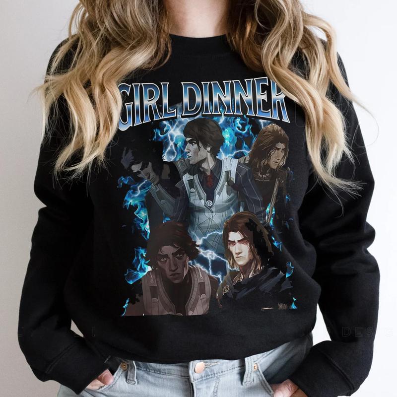 Girl Dinner Viktor Arcane Blue Vintage T-Shirt, League of Legends Shirt Anime ,Gift For Movies Lovers Casual Clothing Fabric Menswear Top Sweatshirts