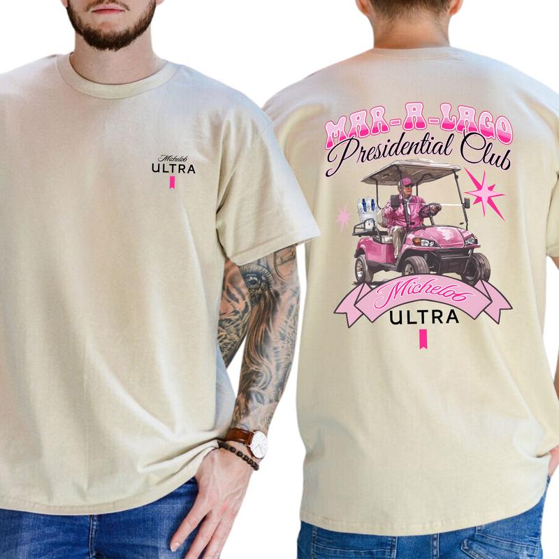 Funny Golf Club Michelob Ultra Beer Pink Printed Graphic Tshirt, Drink Shirt, Drinking T-shirt, Golf Tee, Gift For Men, Love, Athletic, Casual Menswear, Classic Cotton Top, Soft Fabric Shortsleeve Shirt