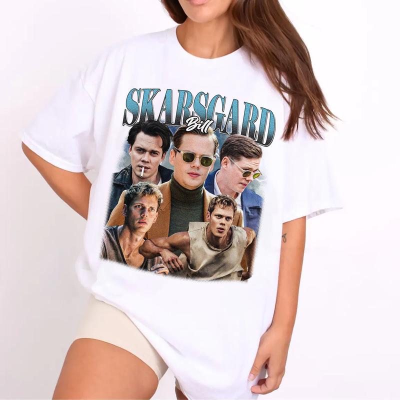 Vintage Bill Skarsgård Shirt - Homage Shirt Unisex Pennywise Clown Graphic Tee, Gift Bill Skarsgård Gift For Movies Lovers Casual