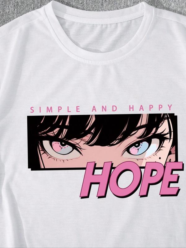 Men's Letter & Anime Cartoon Figure Print Drop Shoulder Tee, Regular Fit Casual Short Sleeve Round Neck T-Shirt for Summer, Men's Streetwear Top for Daily Wear, Graphic Tees, Summer Clothes
