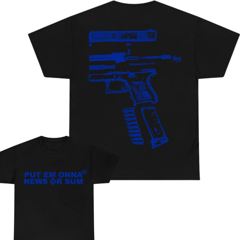 PUT EM ONA NEWS OR SUM - DOUBLE SIDE T-SHIRT , T-shirt for men , gift For men , For Her , For Him Cotton Menswear