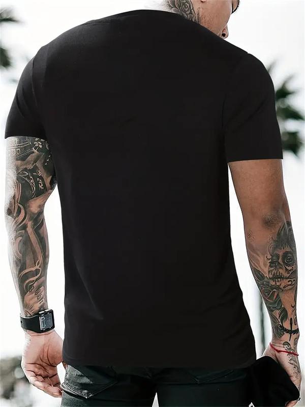 Men's Summer Clothes, Casual Letter Print Round Neck Short Sleeve Graphic Tee, Regular Fit Crew Neck T-Shirt for Daily Wear, Fashion Men Clothes for Summer