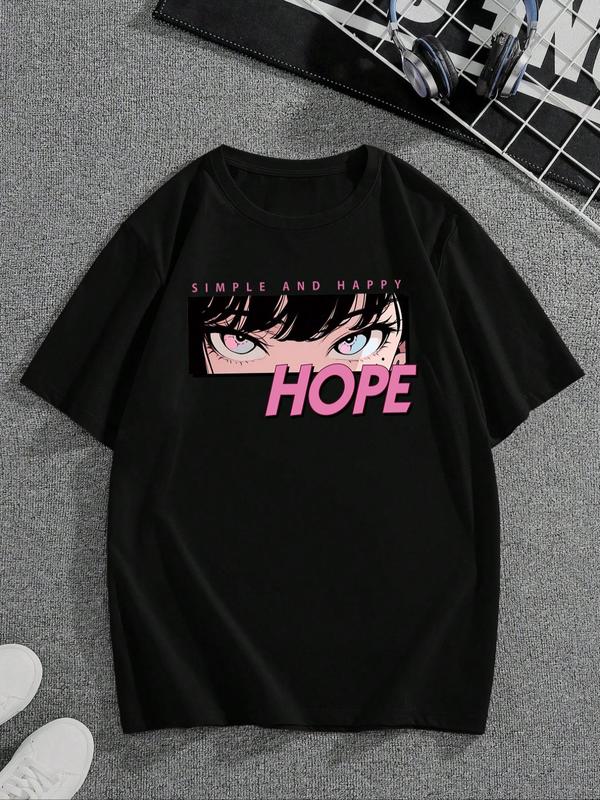 Men's Letter & Anime Cartoon Figure Print Drop Shoulder Tee, Regular Fit Casual Short Sleeve Round Neck T-Shirt for Summer, Men's Streetwear Top for Daily Wear, Graphic Tees, Summer Clothes