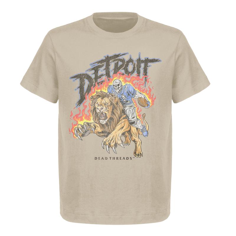Detroit Football Deadman Riding Lion Graphic T-Shirt – Heavy Cotton, Retro Menswear & Womenswear American Football Limited Edition