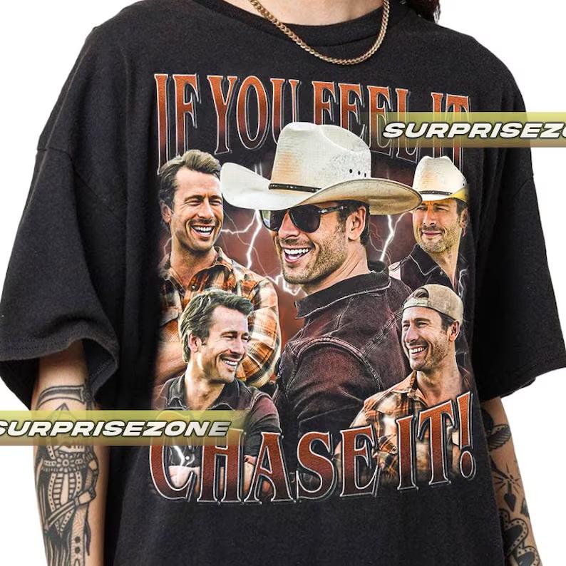 Unisex Softstyle Vintage Shirt - Glen Powell as Tyler Owens Graphic Tee - All Seasons, Medium, Short Sleeve Shirt - Cute Gift for Men and Women - Mach