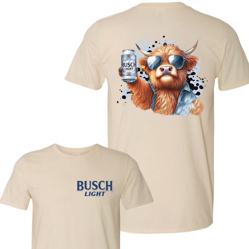 Cool Cow Busch Light 2-sided Shirt, Busch Light, Casual Graphic Round Neck T-shirt for Summer, Fashion Top for Daily Wear