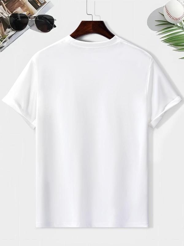 Men's Classic Cartoon & Letter Print Tee, Regular Fit Round Neck Summer Short Sleeve T-shirt, Comfortable Casual Men’s Vintage Streetwear