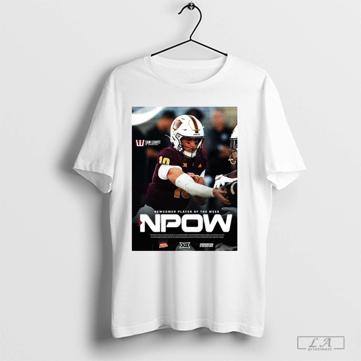 Poster NPOW Big 12 Sam Leavitt Arizona State Sun Devils Newcomer Player of the Week t-shirt