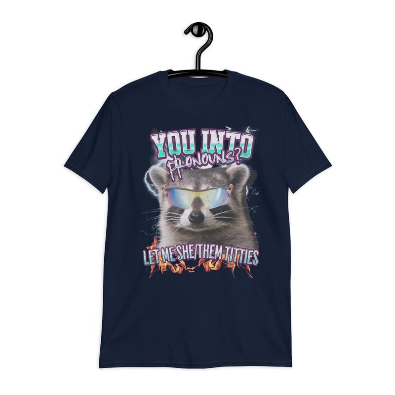 Stylish Pronouns Shirt, Funny Raccoon Tee, Inappropriate Meme T-Shirt, Ironic Humor Shirt, Trending Gift for Best Friend, Gift for Him & Her funny sw