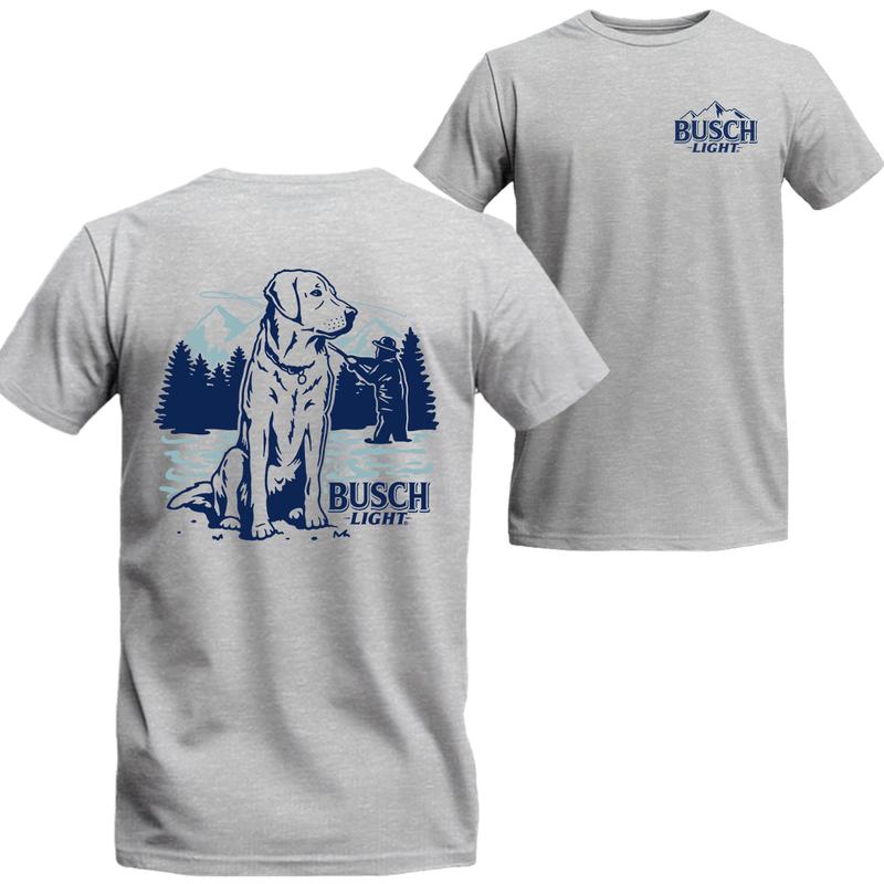 Busch Light - Fly Fishing with Dog scene T-Shirt, Busch Light Short Sleeve Tee, Unisex Shirt