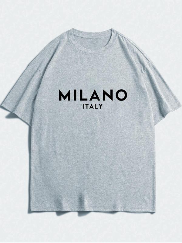 Men's Letter Print Round Neck Tee, Regular Fit Casual Comfy Streetwear Drop Shoulder Short Sleeve T-shirt for Daily Wear, Graphic Tees, Men's Summer Clothes