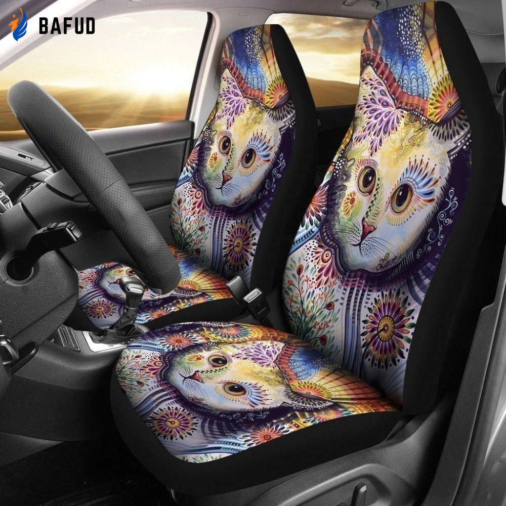 Mandala Cat Car Seat Covers For Fan Gifts Custom Car Decoration For Cat Lovers - Bafud