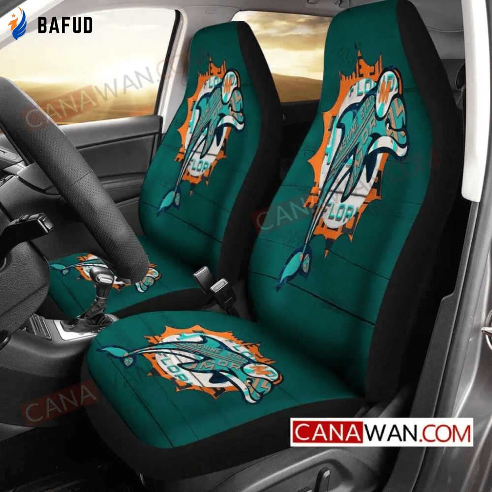 Miami Dolphins Logo Pattern v15 Universal Fit Car Seat Covers For Fan Gifts Gift For Fan - Bafud
