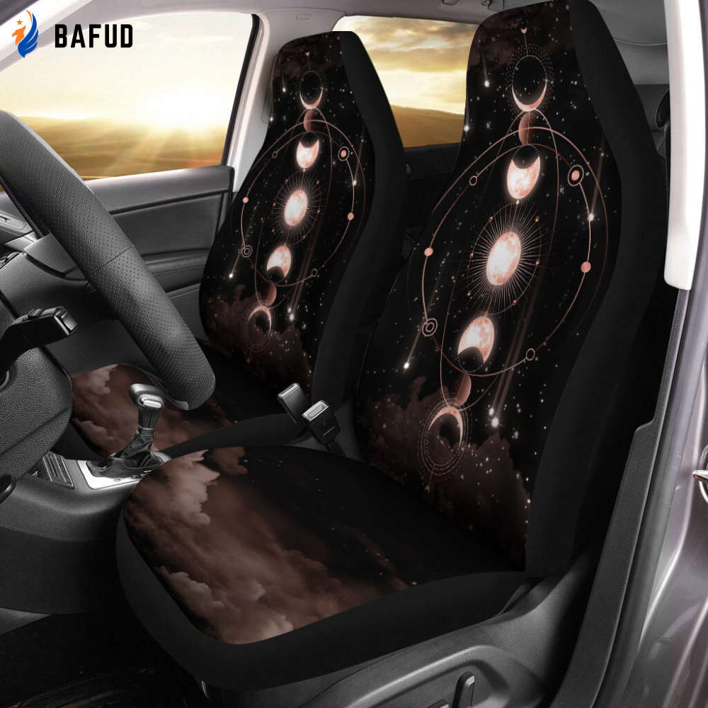 Moon Phase Galaxy Front Car Seat Covers For Fan Gifts, Hippie Car Seat Covers For Fan Gifts, Front Seat Protectors, Seat Cover For SUV, Car Accessories For Women - Bafud