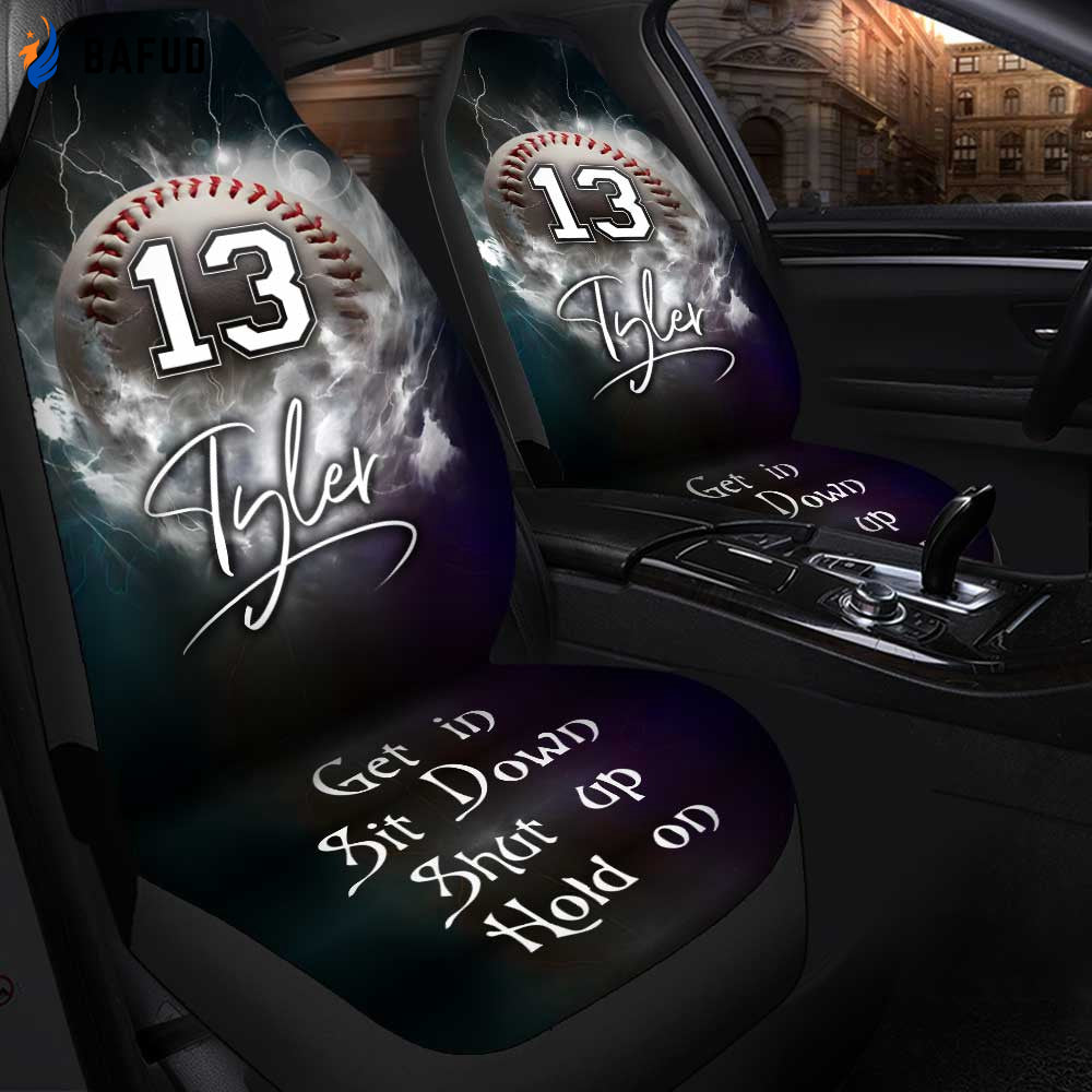 Personalized Baseball Players Car Seat Covers For Fan Gifts Set 2 Universal Fit, Baseball Men Birthday Gift for Car Accessories - Bafud