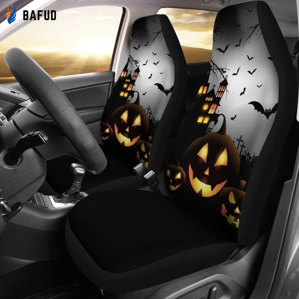 Pumpkin Castle Halloween Car Seat Covers For Fan Gifts - Bafud
