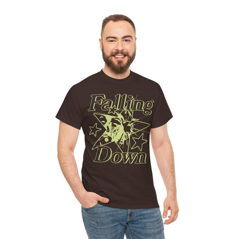Falling Down Rockstar T-Shirt Y2k 90s Hip-Hop Tee Aesthetic Heavy Cotton Graphic T-Shirt Tshirt Shirt HipHop Rap Tee Casual Classic Menswear Retro Top Vintage Comfy Day
