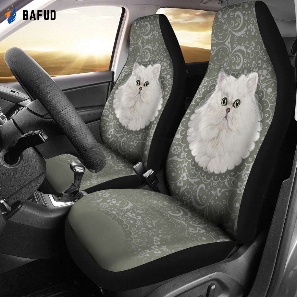 White Persian Cat Car Seat Covers For Fan Gifts - Bafud