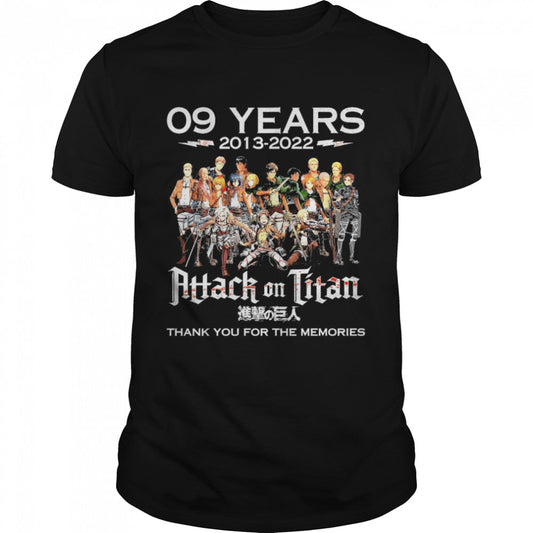 09 Years 2013-2022 Attack On Titan Signature Thank You For The memories Shirts