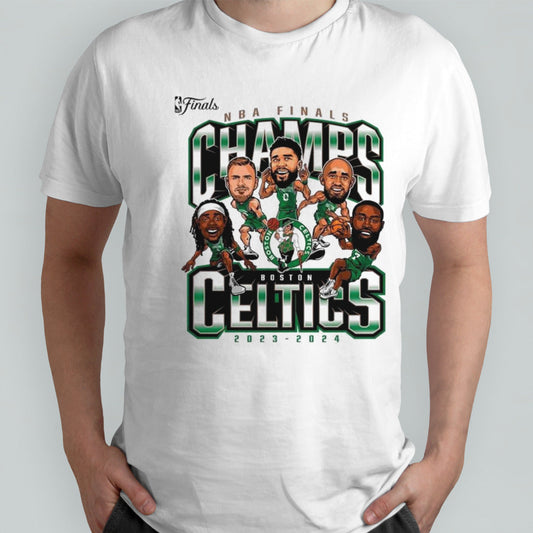 2024 Boston Celtics NBA Finals Champions Pull Up Jumper Caricature White Shirt
