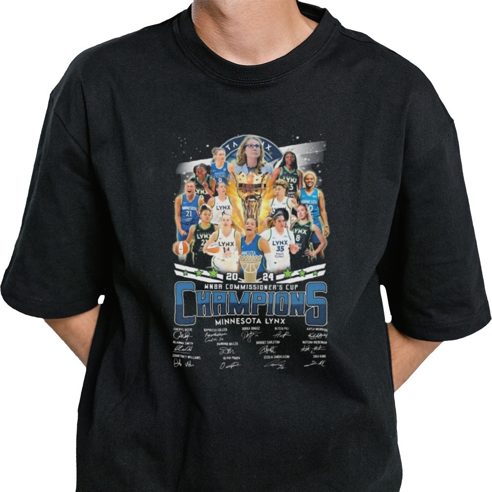 2024 WNBA Commissionerâ€™s Cup Champions Minnesota Lynx signatures shirt