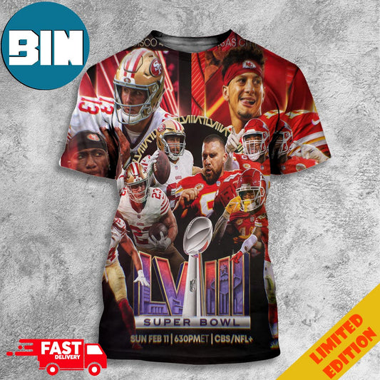 49ers vs Chiefs In Las Vegas Super Bowl LVIII Sunday February 11 2024 3D T-Shirts