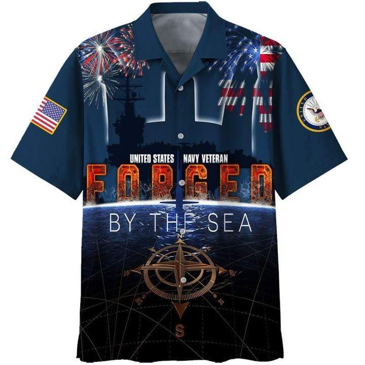 4Th July Us Navy Forced By The Sea Compass Firework Hawaiian Shirt Hw6162