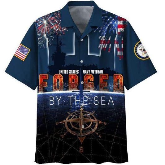 4Th July Us Navy Forced By The Sea Compass Firework Hawaiian Shirt Hw6162