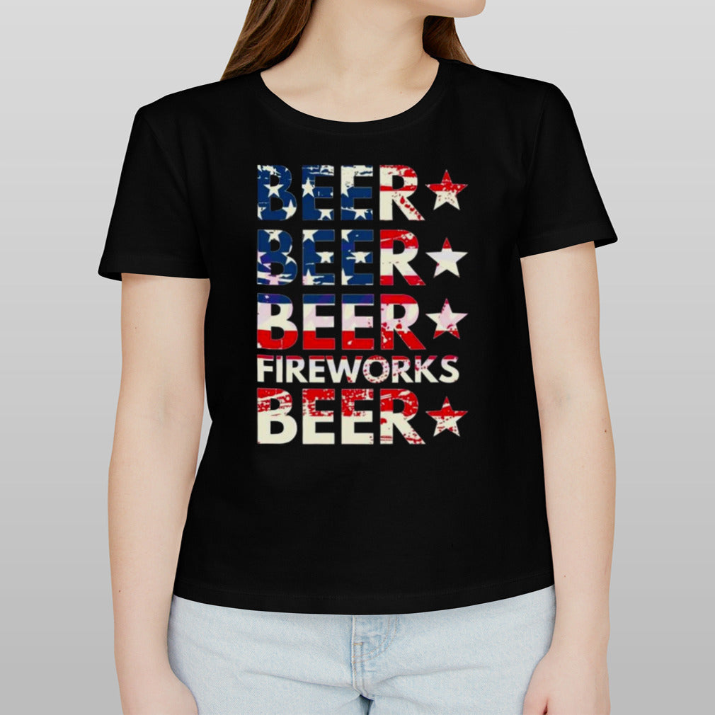 4th Of July Beer Fireworks American Flag 2024 Shirt