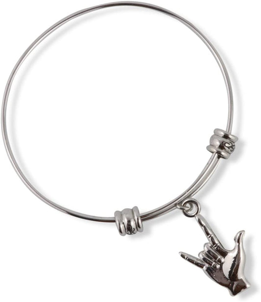 Sign Language ASL I Love You Charm Bracelet Bangle American Sign Language Stainless Steel Jewelry Gift for Men or Women