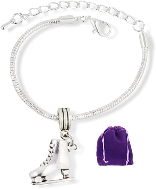 Emerald Park Jewelry Ice Skate (Female with Laces and Blade Support Close to The Front of Blade) Snake Chain Charm Bracelet