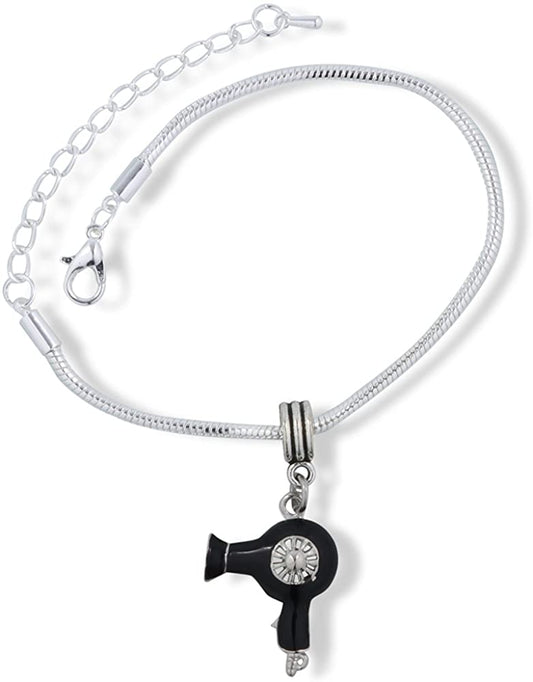 Black Hair Dryer Hair Stylist Snake Chain Charm Bracelet