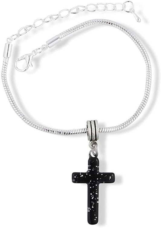 Cross Plastic Snake Chain Charm Bracelet (Black)