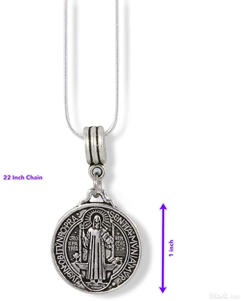 St Benedict Necklace | St Benedict Medals Pendant on a 22 inch Stainless Steel Snake Chain Medallas de Hombre Gift for Men or Women Medalla de San Benito Saint Benedict Necklace of Protection