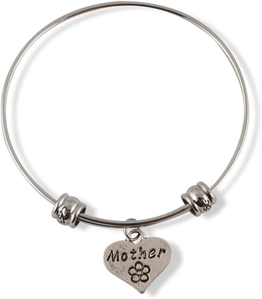 Emerald Park Jewelry Mother on Heart with Flower Fancy Bangle