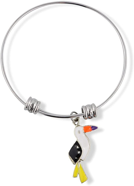 Parrot with Black White Orange Yellow Enamel Fancy Charm Bangle