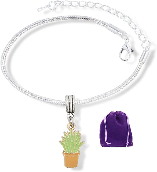 Cactus Bracelet Jewelry Cacti Charm Stuff Gifts for Women Teen Girls Men Arizona Aloe Vera Cactus Succulent Decor Green Aloe Vera in a Tan Pot