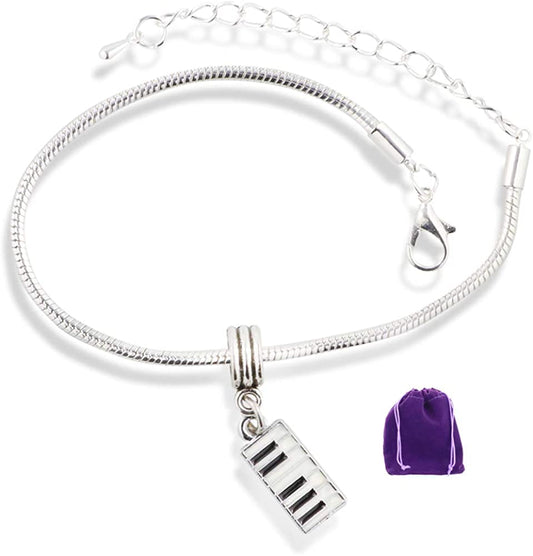 Keyboard Black and White Snake Chain Charm Bracelet