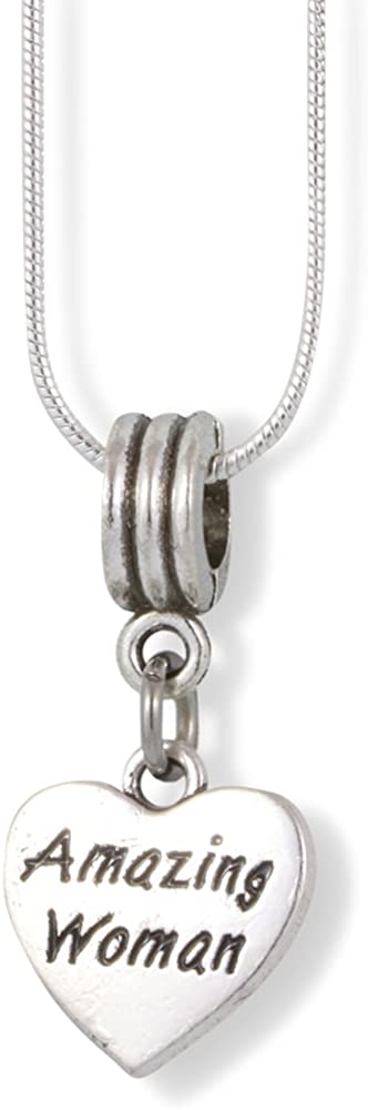 EPJ Amazing Woman Text on a Heart Charm Snake Chain Necklace