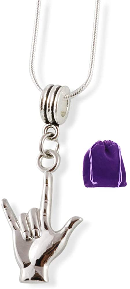 Sign Language ASL I Love You Charm Necklace Pendant American Sign Language Silver Plated Jewelry Gift Men Women