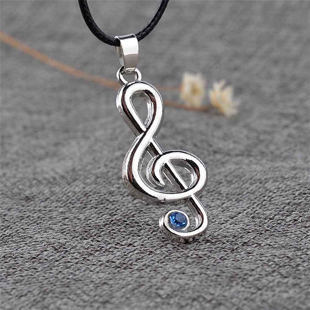 EPJ Treble Clef with Blue Rhinestone on Black Round Rope Necklace