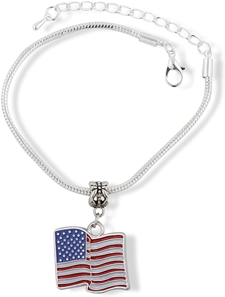 Emerald Park Jewelry American Flag Large Snake Chain Charm Bracelet