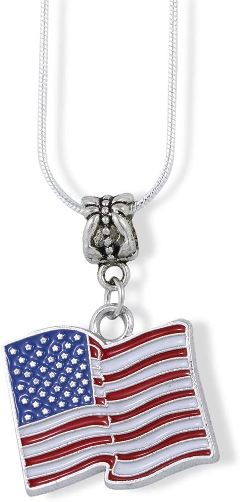 Emerald Park Jewelry American Flag Large Charm Snake Chain Necklace