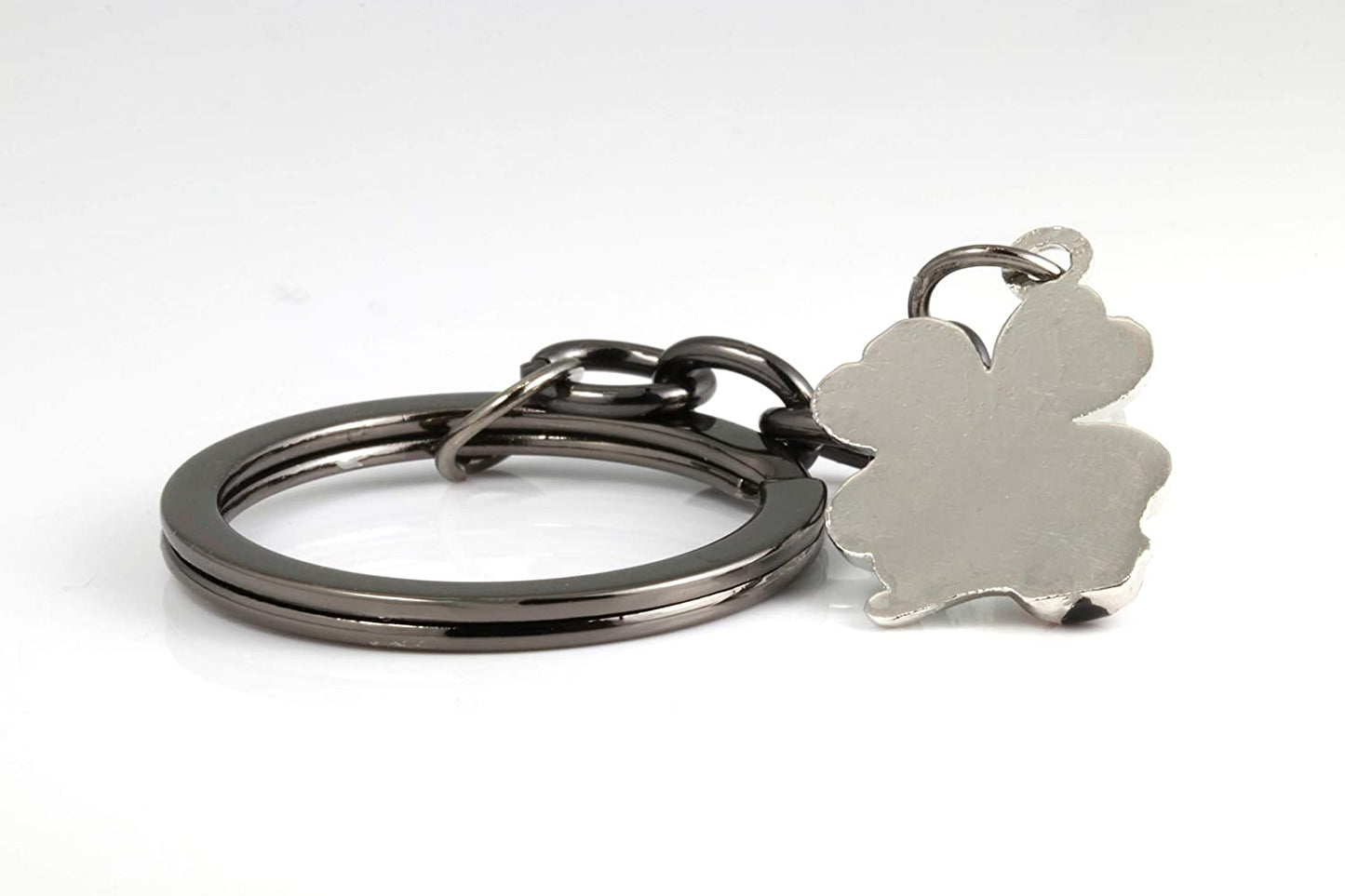 Ladybug Gifts | Ladybug Key Chain of a Lady Bug on a Four Leaf Clover Lucky Keychain 1 inch diameter Black Key Chain with Black Chain to the Ladybug Charm on a Four Leaf Clover with Rhinestone Center