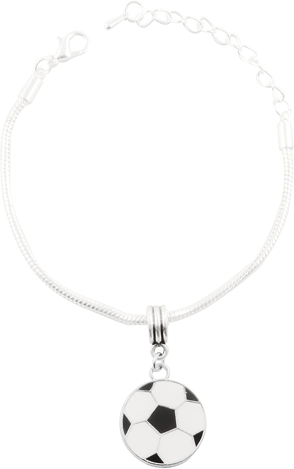 Emerald Park Jewelry Soccer Ball Black and White Snake Chain Charm Bracelet