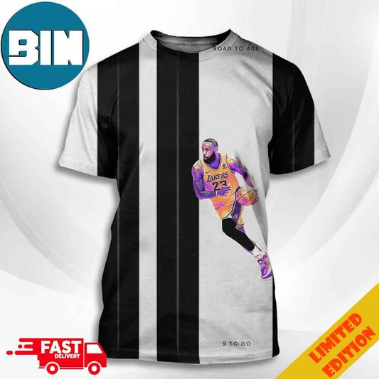 9 To Go Road To 40K Road To King 40K Points For LeBron James Los Angeles Lakers NBA 3D T-Shirts